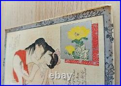 Original Japanese Shunga Art, Antique Erotic Woodblock print, Ukiyo-e, Bijinga