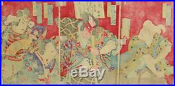Original Japanese Woodblock Print Actor Triptych- Chikashige 1880