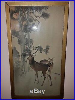 Original Japanese Woodblock Print By Ohara Koson (1877-1945),'Deer Amid Pines