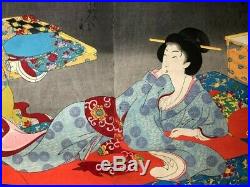 Original Japanese Woodblock Print Chikanobu 1896-98 Rest, Rare