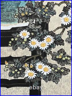 Original Japanese Woodblock Print Potted Chrysanthemums By Nisaburo Ito, Signed