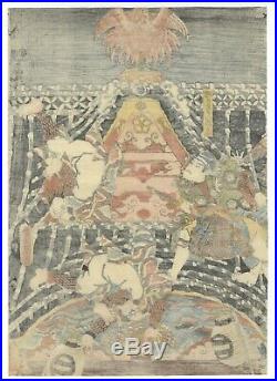 Original Japanese Woodblock Print, Toyokuni III, Hakkenden, Eight Dogs, Ukiyo-e