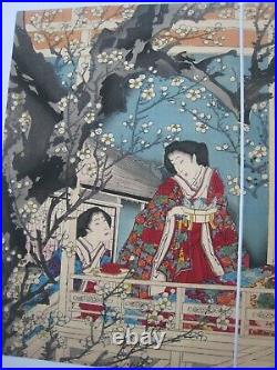 Original Japanese Woodblock Print Triptych 1800's Ukiyo-e. Lot # 5