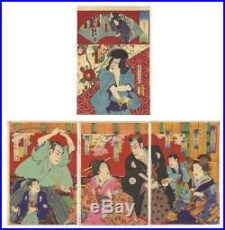 Original Japanese Woodblock Print, Ukiyo-e, Set of 2, Traditional, Antique, Play