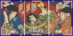 Original Japanese Woodblock Print, Ukiyo-e, Set of 2 Triptychs, Meiji Kabuki
