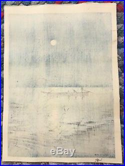 Original Japanese Woodblock Print by KOHO Moonlit Sea Pristine Condition