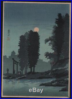 Original Japanese Woodblock Print by TAKAHASHI SHOTEI Moonrise