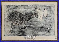 Original Kaoru Kawano Japanese woodblock, Running (charging) Rooster, m-20th c