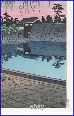 Original Kawase Hasui Sunset Glow at Otemon Gate Japanese Woodblock Print