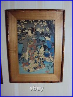 Original Kuniyoshi Japanese Woodblock Print 1800's Original Frame