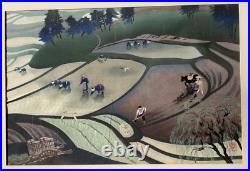 Original Ohno Bakufu Woodblock Print Signed Framed Japanese Planting Rice Listed Original Ohno Bakufu Woodblock Print Signed Framed Japanese Planting Rice Listed