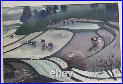 Original Ohno Bakufu Woodblock Print Signed Framed Japanese Planting Rice Listed