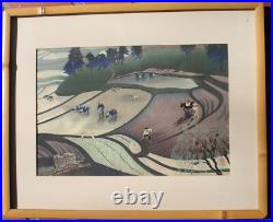 Original Ohno Bakufu Woodblock Print Signed Framed Japanese Planting Rice Listed Original Ohno Bakufu Woodblock Print Signed Framed Japanese Planting Rice Listed