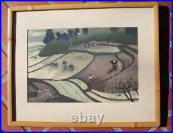 Original Ohno Bakufu Woodblock Print Signed Framed Japanese Planting Rice Listed Original Ohno Bakufu Woodblock Print Signed Framed Japanese Planting Rice Listed