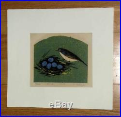 Original Signed Shiro Takagi Japanese Woodblock Print Sparrow 1972
