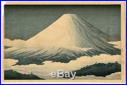 Original Takahashi Shotei Japanese Woodblock Print Mt Fuji from near Ômuro