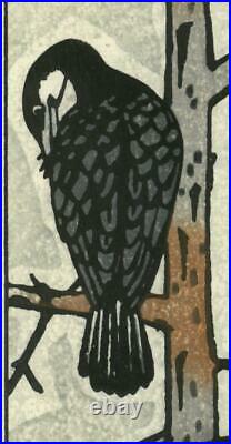 Original woodblock print Kasamatsu Shiro (1898-1881) Flock of cormorants