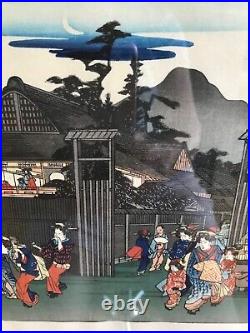 PAIR VNT Framed HIROSHIGE ANDO Japanese Woodblock Prints, FAMOUS PLACES IN KYOTO