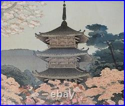 Pagoda of Ninnaji Temple Japanese Woodblock Print by Asada Tangyu Benji Framed