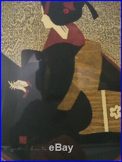 Pair of Kiyoshi Saito Japanese Woodblock Prints Geisha 1960 Modern Master