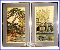 Pair of Toshi Yoshida woodblock prints. Pine Tree, and Bamboo, (Friendly Garden)