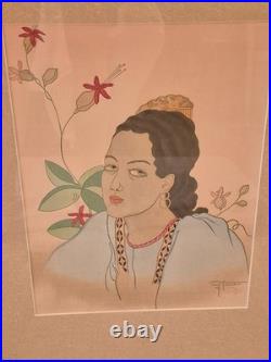 Paul Jacoulet original Japanese woodblock print Une jeune fille de Fidji 15x18