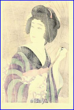 RARE! 1929 Torii Kotondo Ame Rain Original Japanese Woodblock Print BEAUTIFUL