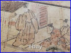 RARE! Japanese Antique Woodblock Print HOKUSAI Dancing Man and Courtiers
