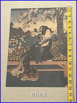 RARE Utagawa Kunisada Japanese Woodblock Print Bijin Under The Cherry. 1850