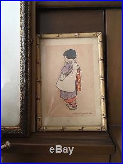 RARE Vintage HIROSHI YOSHIDA Japanese woodblock print LITTLE GIRL shin hanga