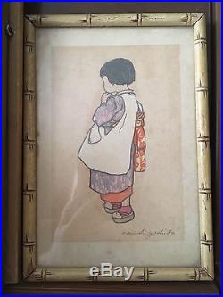 RARE Vintage HIROSHI YOSHIDA Japanese woodblock print LITTLE GIRL shin hanga