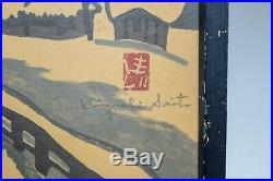 RARE Vintage KIYOSHI SAITO Walking In Snow Winter Scene Japanese Woodblock Print