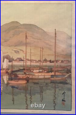 Rare 1930 Hiroshi Yoshida Japanese Woodblock Print Signed, Waiting For The Tide