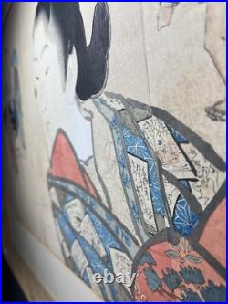 Rare Antique 1896 Japanese Woodblock Triptych Print By KIYOCHIKA KOBAYASHI MEIJI