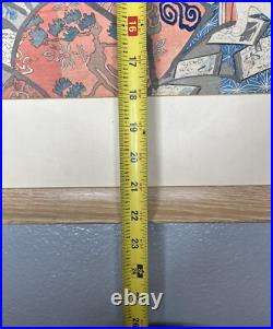 Rare Antique 1896 Japanese Woodblock Triptych Print By KIYOCHIKA KOBAYASHI MEIJI