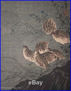 Rare Aoki Seiko Japanese Woodblock, Birds in the Moonlight, Signed & Nice