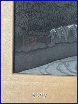 Rare Bakufu Ohno 1952 Vintage Japanese Woodblock Print Night Scene of Water Mill