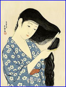 Rare GOYO Japanese Shin-Hanga commemorative woodblock GIRL APPLYING LIPSTICK