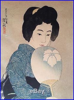 Rare Ito Shinsui Cotton Kimono 1922 Japanese Woodblock Print Dated/Signed NR
