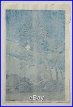 Rare Kawase Hasui Japanese Woodblock Print Moon at Megome 6mm Seal Lifetime Ed