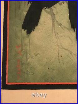 Rare! Korin Ogata Crows and Moon 1930's Japanese Woodblock Print Unframed