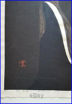 Rare, Large, Ltd. Edition Japanese Woodblock y Kawano Kaoru Buddha and Bird