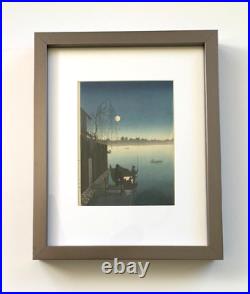 Rare Original Shoda Koho Japanese Woodblock Print Night Scene Moon Boat Framed