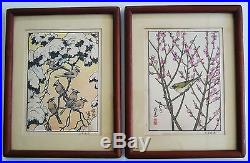 Rare Set Of 12 Framed Japanese Woodblock Prints By Toshi Yoshidaflowers & Birds