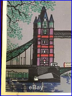 Rare Tokuriki Tomikichiro Japanese Woodblock Print London Bridge Signed