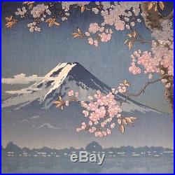 Rare Tsuchiya Koitsu Woodblock Print Lake Kawaguchi 1936 Japanese Fuji Blossoms