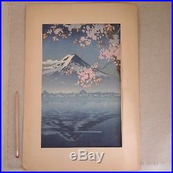 Rare Tsuchiya Koitsu Woodblock Print Lake Kawaguchi 1936 Japanese Fuji Blossoms