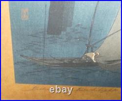 Rare Woodblock Print By Arai Yoshimune Japanese Asian Fishnet By Torchlight
