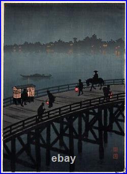 SHODA KOHO Ohashi Bridge at Atako antique Japanese woodblock print