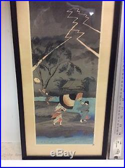 SHOTEI Japanese Woodblock Print LIGHTENING AND THUNDER STORM 1936 HIROAKI